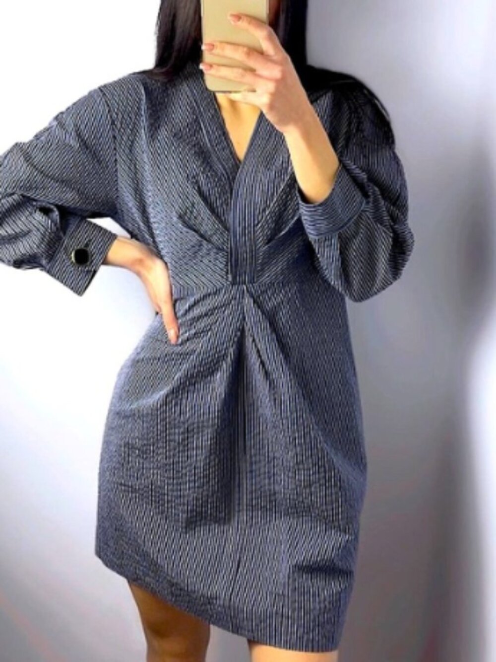 Sandro Navy and White Pinstripe Mini Dress